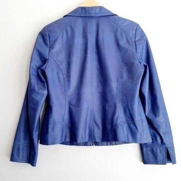 CONRAD C Faux Leather Women's Short Full-Zip Front Jacket Blue Sz 4 Flawed - Picture 2 of 12